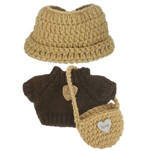 3 Piece Labubu or 17cm doll  Brown Shirt, Tan Hat and Purse with Love ❤️